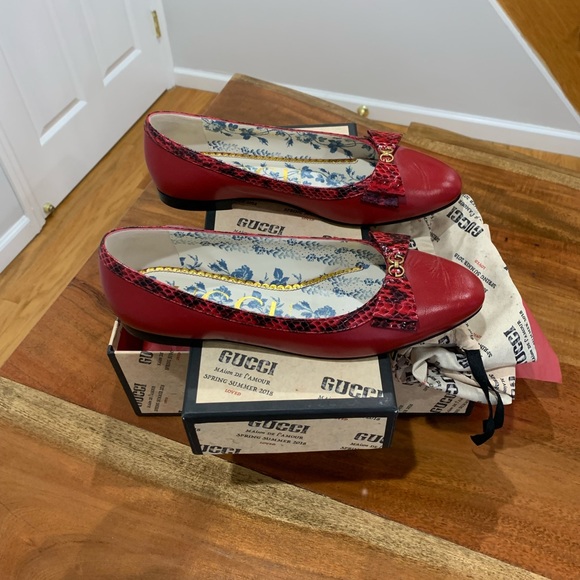 GUCCI Genuine Snakeskin Trim Ballet Flat 38.5 8.5 red - Picture 7 of 16